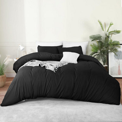 Bedlooms Black Cotton Duvet Cover Set, Breathable & Anti-Allergic Bedding Set, Super King 260X220Cm - image 1