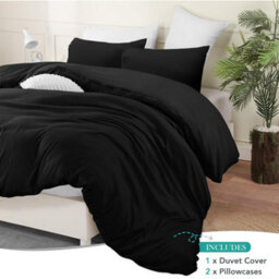 Bedlooms Black Cotton Duvet Cover Set, Breathable & Anti-Allergic Bedding Set, Super King 260X220Cm - thumbnail 2