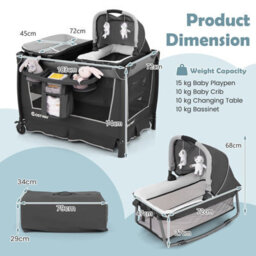 Gainoom 5-In-1 Toddlers Portable Travel Cot Baby Playard Convertible Playpen - thumbnail 2
