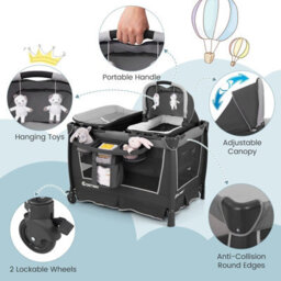 Gainoom 5-In-1 Toddlers Portable Travel Cot Baby Playard Convertible Playpen - thumbnail 4
