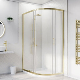 Nes Home Rh 1200 X 900mm Offset Brushed Brass Framed Quadrant Shower Enclosure  & Tray - thumbnail 4