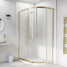 Nes Home Rh 1200 X 900mm Offset Brushed Brass Framed Quadrant Shower Enclosure  & Tray - thumbnail 3