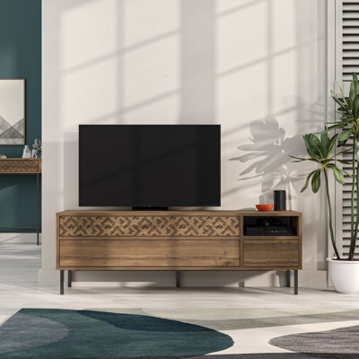 "Decortie Heaton Modern Multimedia Unit With Storage Tv Cabinet 60"" Dark Oak Effect 145Cm" - image 1