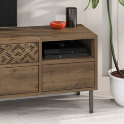 "Decortie Heaton Modern Multimedia Unit With Storage Tv Cabinet 60"" Dark Oak Effect 145Cm" - thumbnail 6