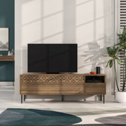 "Decortie Heaton Modern Multimedia Unit With Storage Tv Cabinet 60"" Dark Oak Effect 145Cm" - thumbnail 1