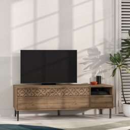 "Decortie Heaton Modern Multimedia Unit With Storage Tv Cabinet 60"" Dark Oak Effect 145Cm" - thumbnail 4