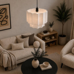 CGC Lighting Cgc Catalina Extra Large 52Cm Cream Fine Linen Two Tier Inverted Scallop Lampshade - thumbnail 4