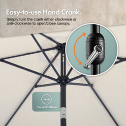 Vonhaus Parasol 2M, Garden Umbrella, Sun Shade Canopy With Hand Crank, Tilt Function, Uv30+ Protection, Air Vent, Steel Frame - thumbnail 6