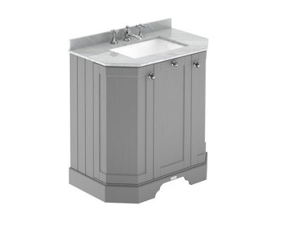 Hudson Reed Floor Standing 3-Door Angled Vanity Unit With 3 Tap Hole Grey Marble Top In Storm Grey, 786X470mm - image 1