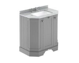 Hudson Reed Floor Standing 3-Door Angled Vanity Unit With 3 Tap Hole Grey Marble Top In Storm Grey, 786X470mm - thumbnail 1