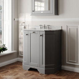 Hudson Reed Floor Standing 3-Door Angled Vanity Unit With 3 Tap Hole Grey Marble Top In Storm Grey, 786X470mm - thumbnail 4