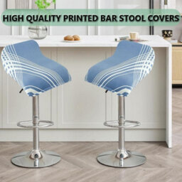 Printed Bar Stool Cover Set Of 2, Universal Seat With Elastic Bottom, Industrial Style - thumbnail 3