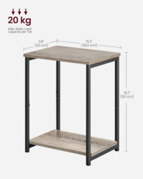 Songmics Industrial Storage Set Of 2, Double-Tier Side Tables With Metal Frame, Heather Greige And Classic Black - thumbnail 2