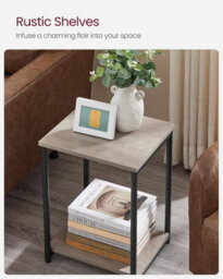 Songmics Industrial Storage Set Of 2, Double-Tier Side Tables With Metal Frame, Heather Greige And Classic Black - thumbnail 5