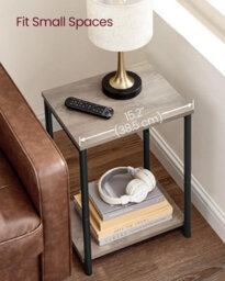 Songmics Industrial Storage Set Of 2, Double-Tier Side Tables With Metal Frame, Heather Greige And Classic Black - thumbnail 6