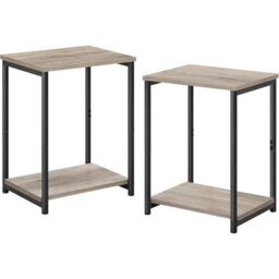 Songmics Industrial Storage Set Of 2, Double-Tier Side Tables With Metal Frame, Heather Greige And Classic Black - thumbnail 9