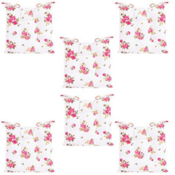 Dibor Set Of 6 Vintage Style Pink Floral Indoor Furniture Dining Chair Seat Pads - thumbnail 1