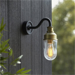Loops 2 Pack Ip44 Outdoor Wall Light - Textured Black & Gold Curved Arm - Garage Porch Lamp - thumbnail 3