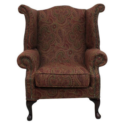Chesterfield High Back Wing Chair Mac Claret Wool Bespoke In Queen Anne Style - image 1