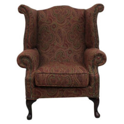 Chesterfield High Back Wing Chair Mac Claret Wool Bespoke In Queen Anne Style - thumbnail 1