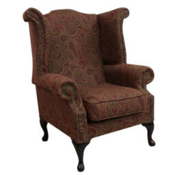 Chesterfield High Back Wing Chair Mac Claret Wool Bespoke In Queen Anne Style - thumbnail 2