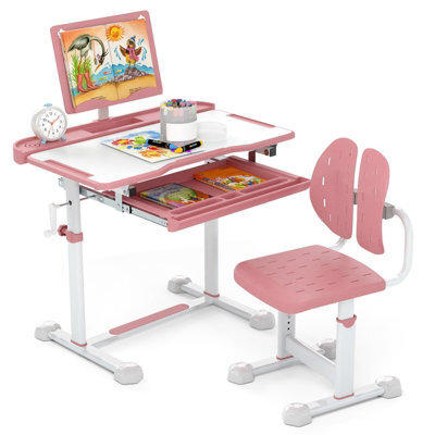 Gainoom Kids Pink Study Desk & Chair Set Height-Adjustable Children Study Desk - image 1