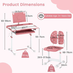 Gainoom Kids Pink Study Desk & Chair Set Height-Adjustable Children Study Desk - thumbnail 2