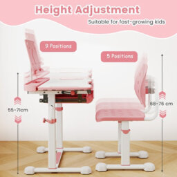 Gainoom Kids Pink Study Desk & Chair Set Height-Adjustable Children Study Desk - thumbnail 5