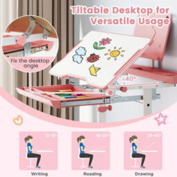 Gainoom Kids Pink Study Desk & Chair Set Height-Adjustable Children Study Desk - thumbnail 6