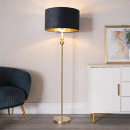 Valuelights Marissa Gold Stacked Ball Floor Lamp With Black Velvet / Gold Inner Shade And Bulb