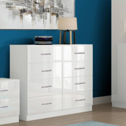 SquareBoxx Chiswick Gloss White 8 Drawer Modern Twin Chest Of Drawers - (H) 77Cm X (W) 114Cm X (D) 40Cm