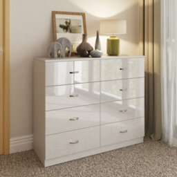 SquareBoxx Chiswick Gloss White 8 Drawer Modern Twin Chest Of Drawers - (H) 77Cm X (W) 114Cm X (D) 40Cm - thumbnail 2