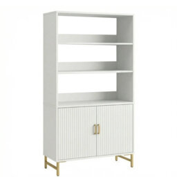 4-Tier Bookcase With Doors And Cabinet, White Tall Bookshelf - W80 X D40 X H165 Cm - thumbnail 3