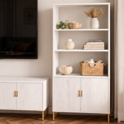 4-Tier Bookcase With Doors And Cabinet, White Tall Bookshelf - W80 X D40 X H165 Cm - thumbnail 4
