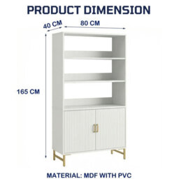 4-Tier Bookcase With Doors And Cabinet, White Tall Bookshelf - W80 X D40 X H165 Cm - thumbnail 2