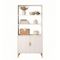 4-Tier Bookcase With Doors And Cabinet, White Tall Bookshelf - W80 X D40 X H165 Cm - thumbnail 5