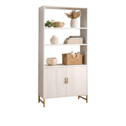 4-Tier Bookcase With Doors And Cabinet, White Tall Bookshelf - W80 X D40 X H165 Cm - thumbnail 6