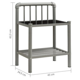 Berkfield Bedside Cabinets 2 Pcs Grey And Black Metal And Glass - thumbnail 7