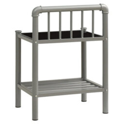 Berkfield Bedside Cabinets 2 Pcs Grey And Black Metal And Glass - thumbnail 5