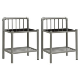 Berkfield Bedside Cabinets 2 Pcs Grey And Black Metal And Glass - thumbnail 2