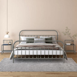 Berkfield Bedside Cabinets 2 Pcs Grey And Black Metal And Glass - thumbnail 1