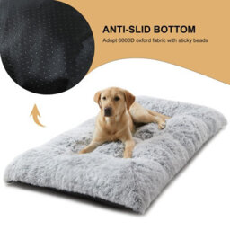 Light Grey Dog Bed Soft Pet Cushion Large Dog Crate Puppy Cat Mattress Washable Pad Mat 55X45Cm S - thumbnail 6