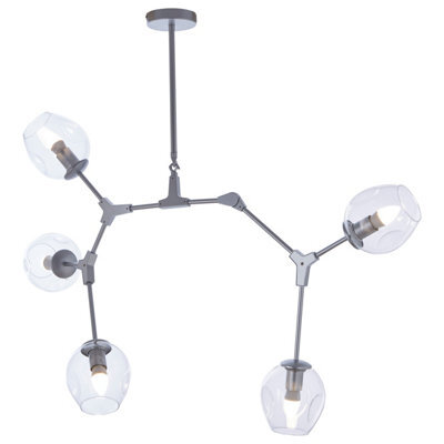 Orsina 5 Arm Silver Finish Pendant Light, Reflective Iron Frame With Glass Shades, Modern Celestial Ceiling Lamp - image 1