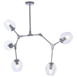 Orsina 5 Arm Silver Finish Pendant Light, Reflective Iron Frame With Glass Shades, Modern Celestial Ceiling Lamp