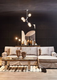 Orsina 5 Arm Silver Finish Pendant Light, Reflective Iron Frame With Glass Shades, Modern Celestial Ceiling Lamp - thumbnail 4