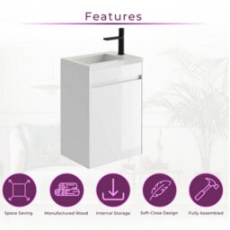 Plum&clay Rigel Gloss White Wall Hung Cloakroom Vanity Unit With Resin Basin (W)44Cm (H)63Cm - thumbnail 5