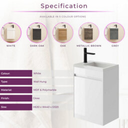 Plum&clay Rigel Gloss White Wall Hung Cloakroom Vanity Unit With Resin Basin (W)44Cm (H)63Cm - thumbnail 7