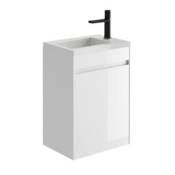 Plum&clay Rigel Gloss White Wall Hung Cloakroom Vanity Unit With Resin Basin (W)44Cm (H)63Cm