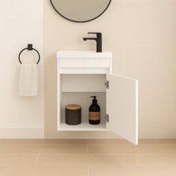 Plum&clay Rigel Gloss White Wall Hung Cloakroom Vanity Unit With Resin Basin (W)44Cm (H)63Cm - thumbnail 4