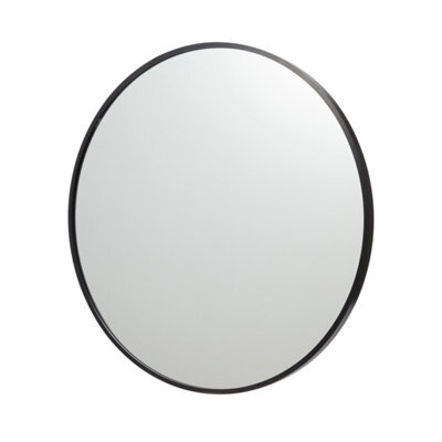 GoodHome Muhely Brushed Black Modern Round Wall-Mounted Framed Mirror, (H)60.9Cm (W)60.9Cm - image 1